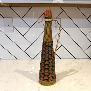 Mid Century Scoubidou wine decanter bottle 60s 70s woven design Spain decor